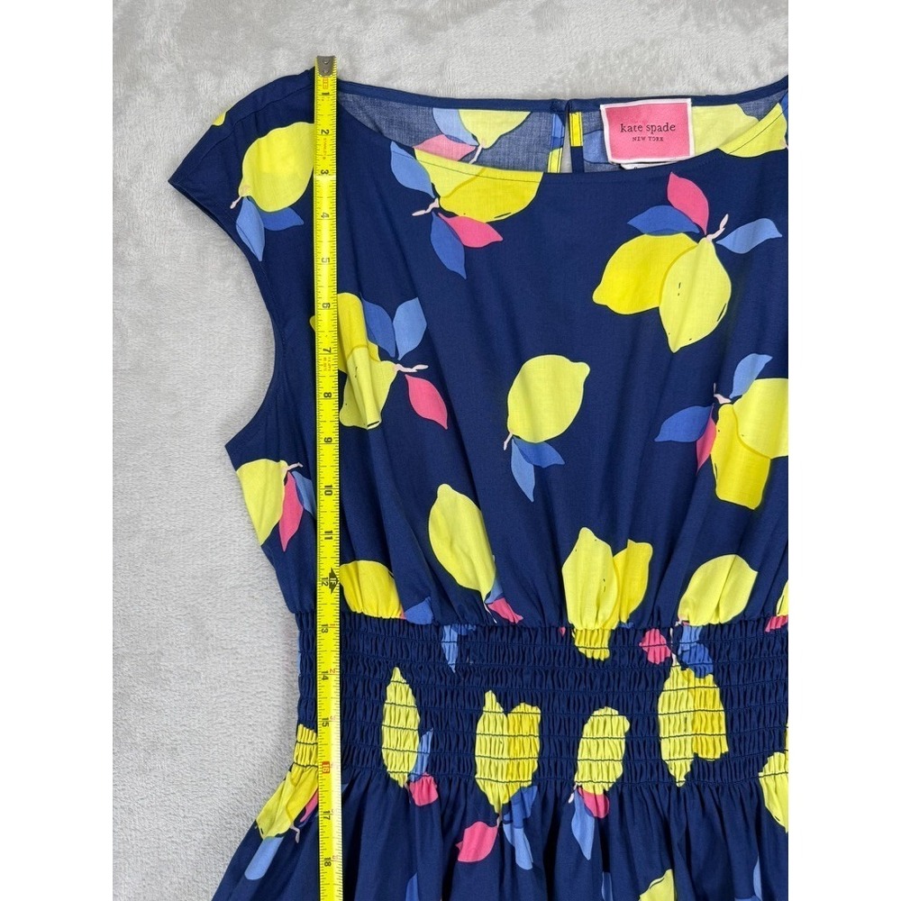 Kate Spade Lemon Zest Blaire Dress Size 8 Navy Lemon Print Smocked Twee Cotton - Picture 5 of 11